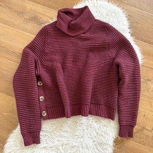 Burgundy Turtleneck Sweater with Button Detail